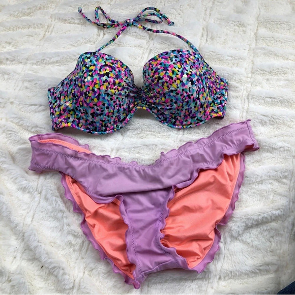 Victoria’s Secret colorful underwire bikini top cheeky bottom 11104 - Picture 1 of 7
